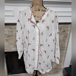 Talbots white and burnt orange embroidery scalloped blouse plus‎ size 2XP PETITE